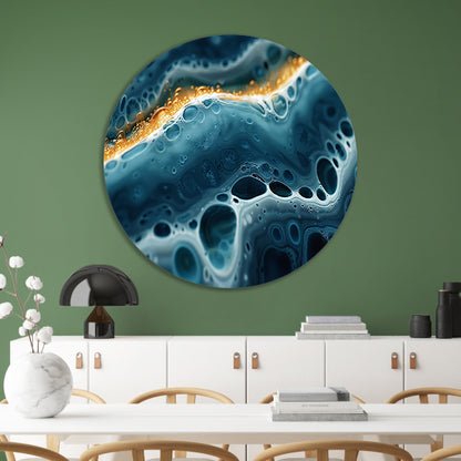 Abstracte Golven met Gouden Accenten Kunstwerk aluminium muurcirkel
