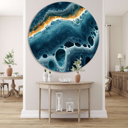 Abstracte Golven met Gouden Accenten Kunstwerk aluminium muurcirkel