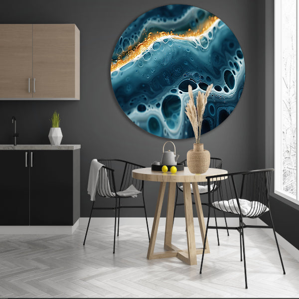 Abstracte Golven met Gouden Accenten Kunstwerk aluminium muurcirkel