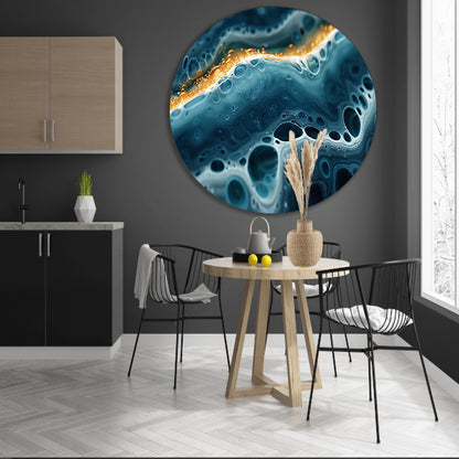 Abstracte Golven met Gouden Accenten Kunstwerk aluminium muurcirkel
