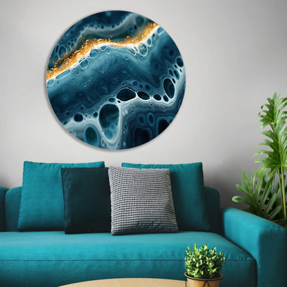 Abstracte Golven met Gouden Accenten Kunstwerk aluminium muurcirkel