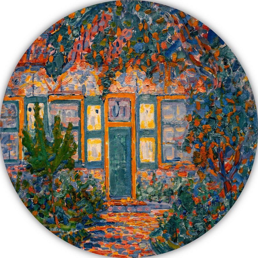 Kleine huis in de zon - Piet Mondriaan aluminium muurcirkel