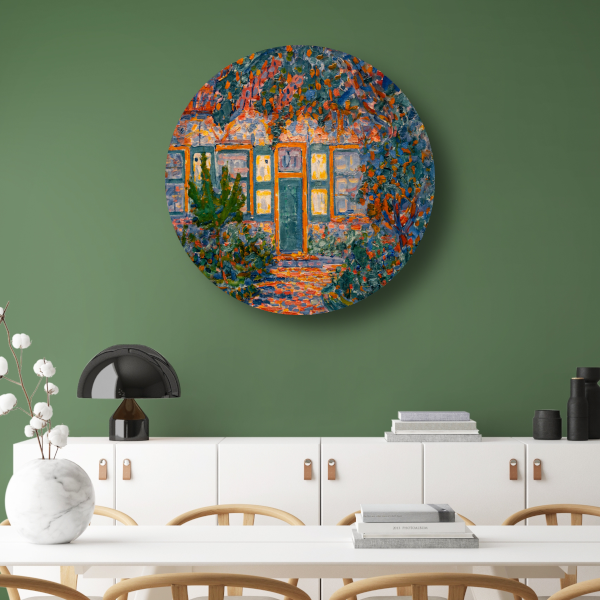 Kleine huis in de zon - Piet Mondriaan aluminium muurcirkel