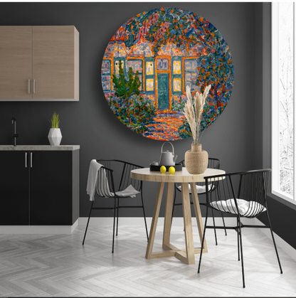 Kleine huis in de zon - Piet Mondriaan aluminium muurcirkel