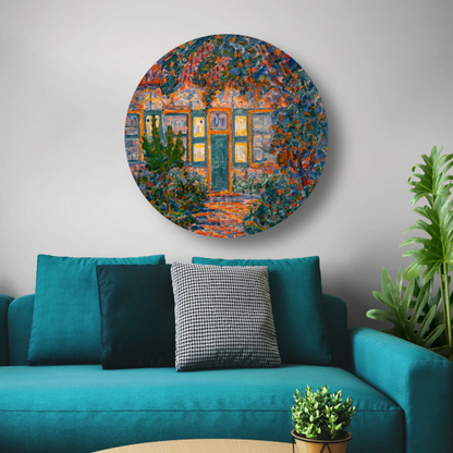 Kleine huis in de zon - Piet Mondriaan aluminium muurcirkel