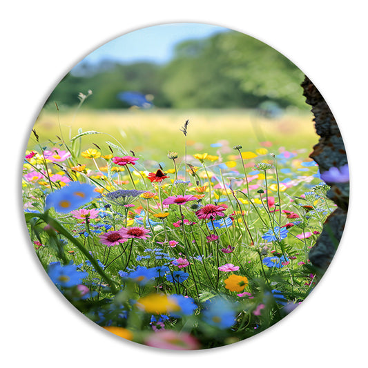 Bloemenzee met Vlinder in Zomer aluminium muurcirkel