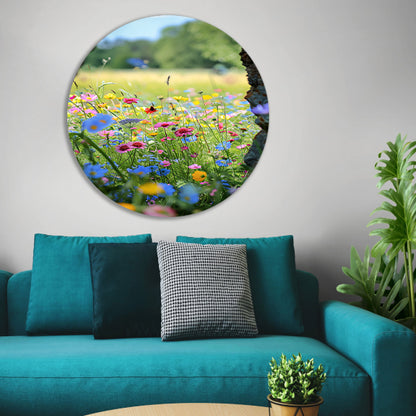 Bloemenzee met Vlinder in Zomer aluminium muurcirkel