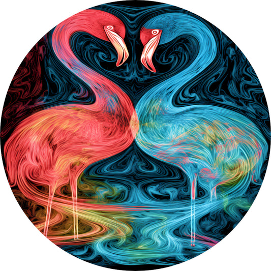 Dans van de Flamingos in Kleur aluminium muurcirkel