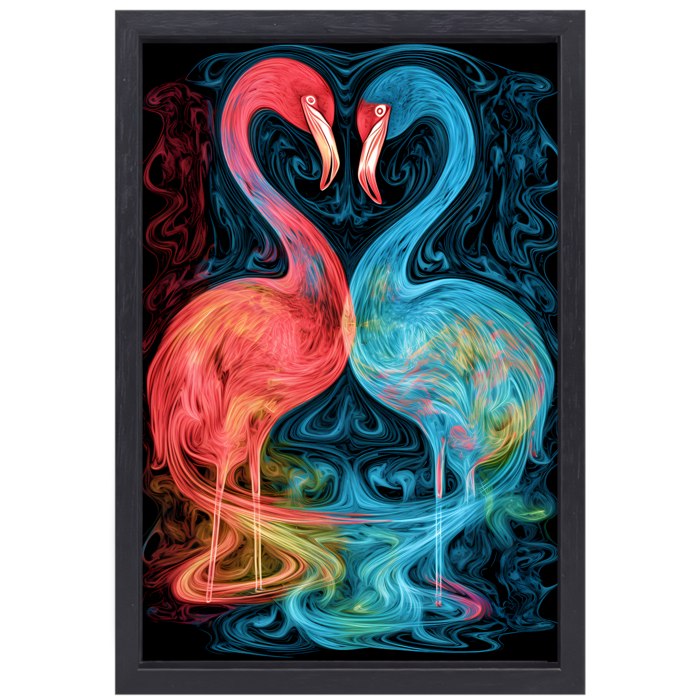 Dans van de Flamingos in Kleur canvas met baklijst