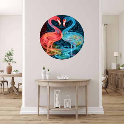 Dans van de Flamingos in Kleur aluminium muurcirkel