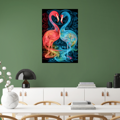 Dans van de Flamingos in Kleur canvas met baklijst