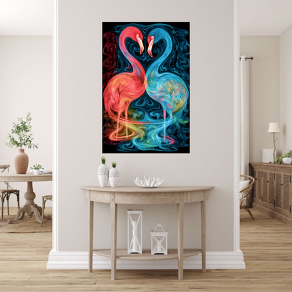 Dans van de Flamingos in Kleur canvas met baklijst