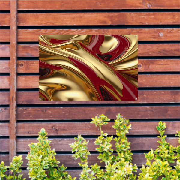 Abstracte golven in goud en rood tuinposter