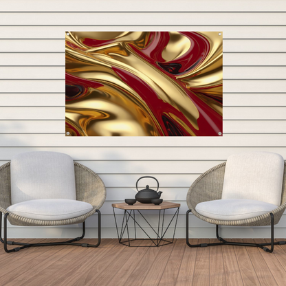 Abstracte golven in goud en rood tuinposter