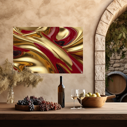 Abstracte golven in goud en rood tuinposter