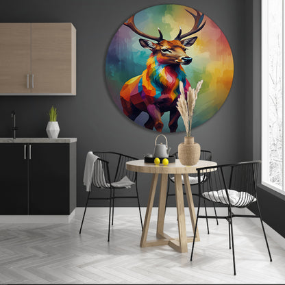 Geometrisch Kleurrijk Hert in Abstracte Stijl aluminium muurcirkel