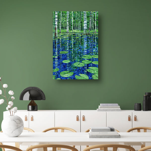 Bos en waterlelies kunst in modern design canvas met baklijst