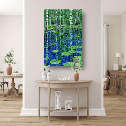 Bos en waterlelies kunst in modern design canvas met baklijst