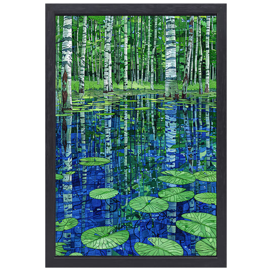 Bos en waterlelies kunst in modern design canvas met baklijst