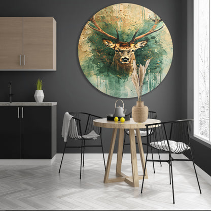 Mysterieus hertenportret met rustieke achtergrond aluminium muurcirkel