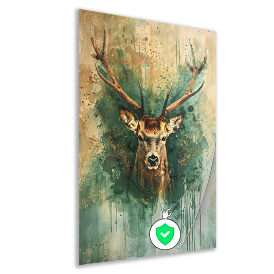 Mysterieus hertenportret met rustieke achtergrond poster