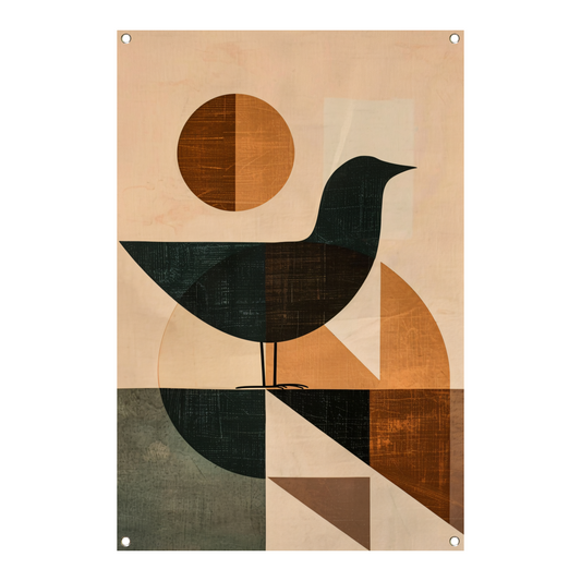 Abstracte vogel met geometrische vormen tuinposter