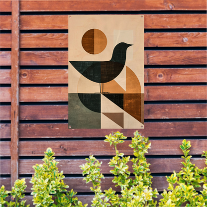 Abstracte vogel met geometrische vormen tuinposter