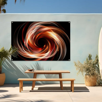 Abstracte Swirl in Zwart Wit Oranje tuinposter