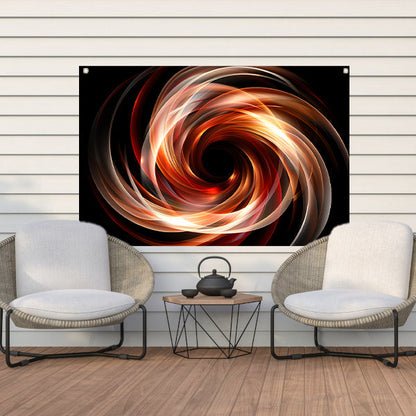 Abstracte Swirl in Zwart Wit Oranje tuinposter