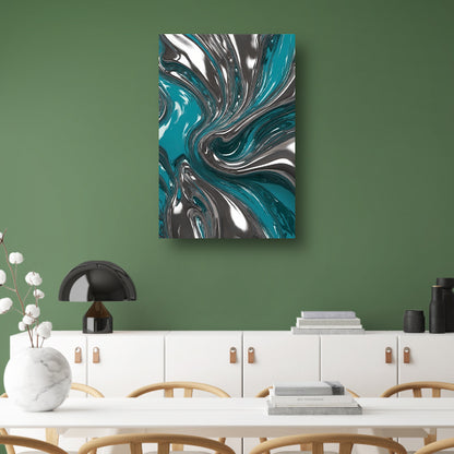 Dynamische turquoise zilveren abstracte werveling canvas