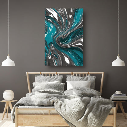 Dynamische turquoise zilveren abstracte werveling canvas