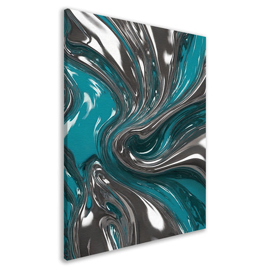 Dynamische turquoise zilveren abstracte werveling canvas