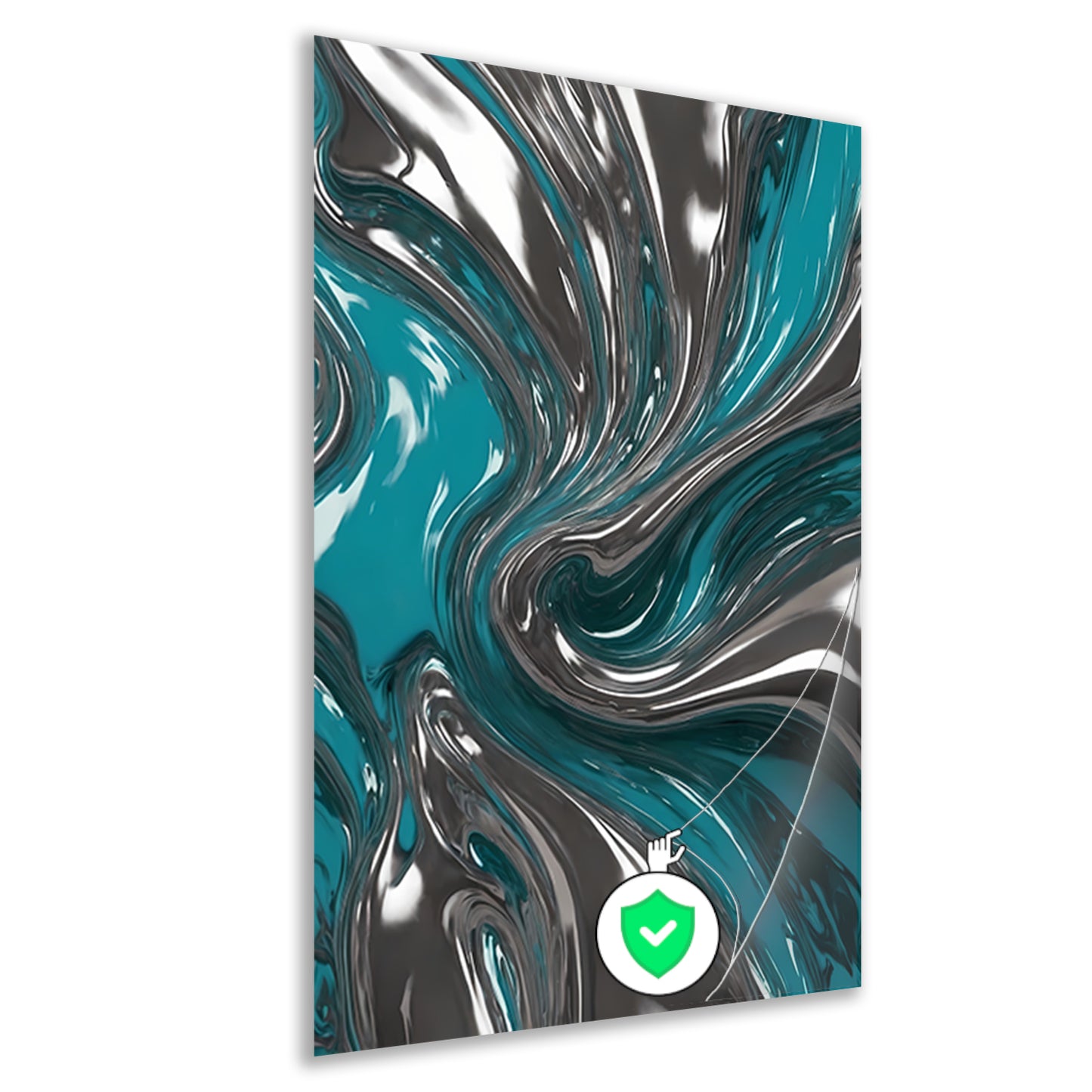 Dynamische turquoise zilveren abstracte werveling poster