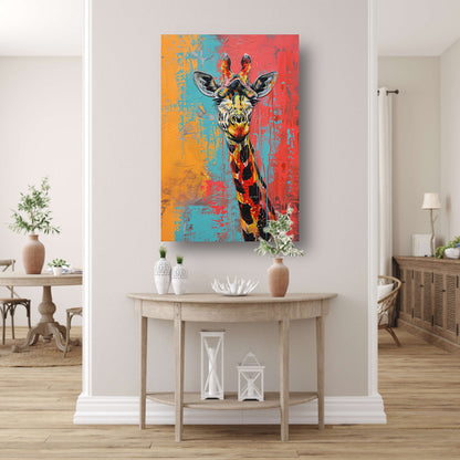 Kleurrijk schilderij van een giraffe poster