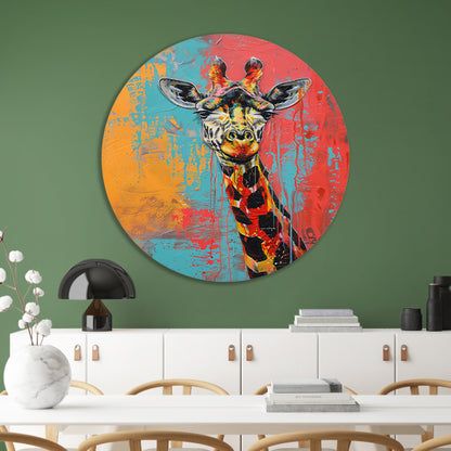 Kleurrijk schilderij van een giraffe forex muurcirkel