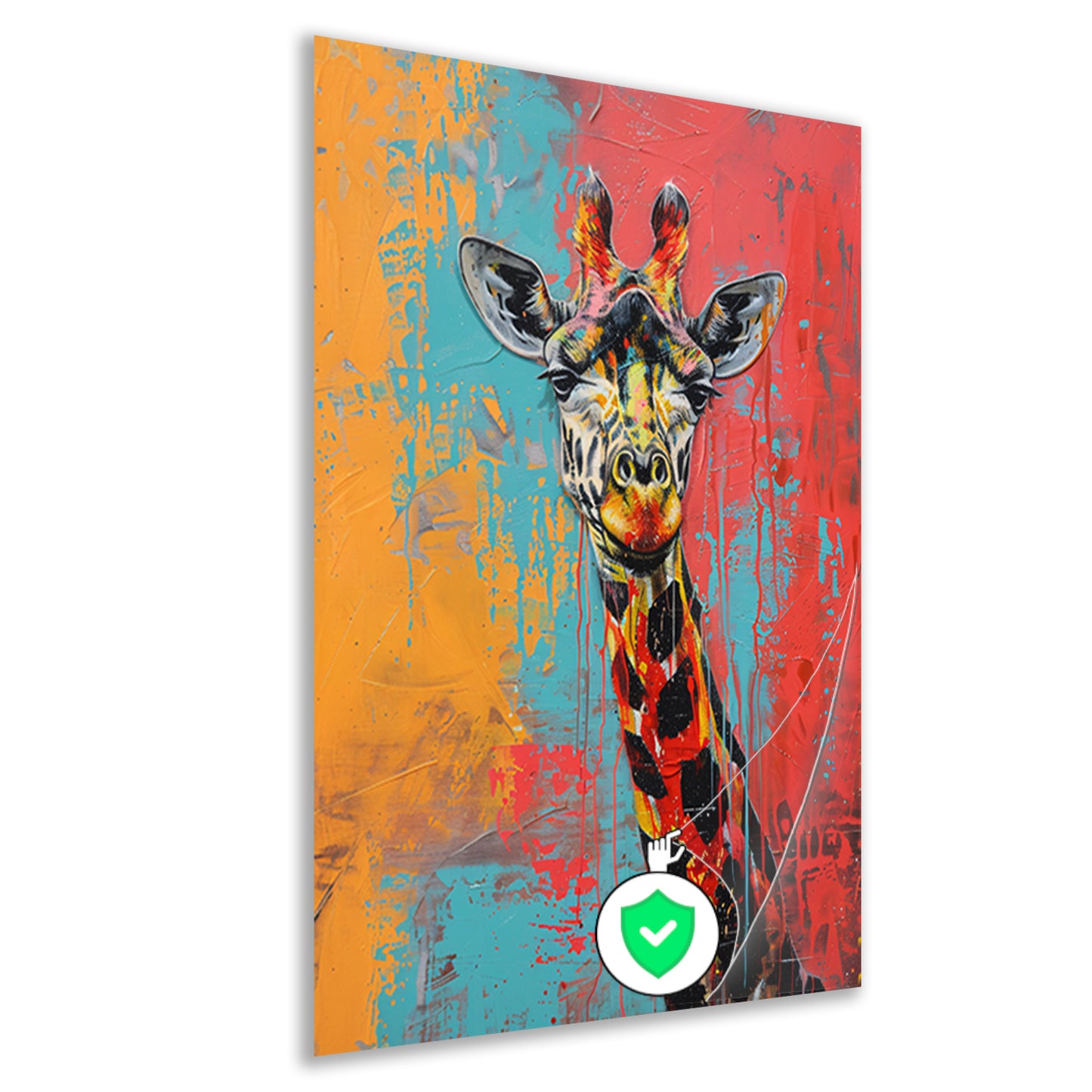 Kleurrijk schilderij van een giraffe poster