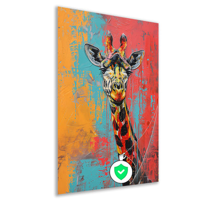 Kleurrijk schilderij van een giraffe poster