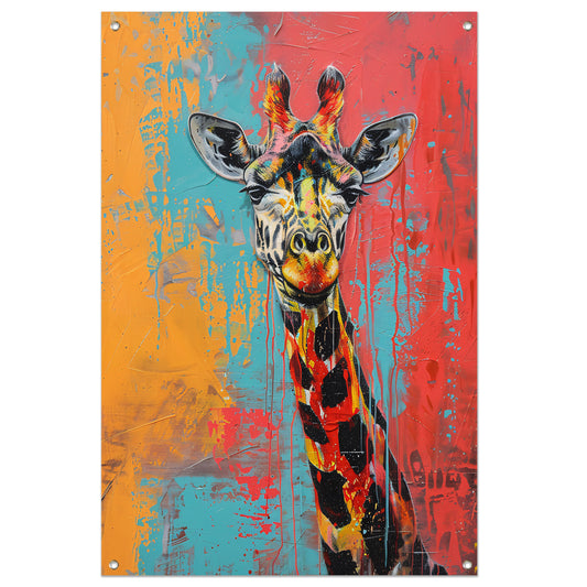 Kleurrijk schilderij van een giraffe tuinposter