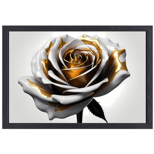 Gouden Roos Elegantie in Monochroom canvas met baklijst