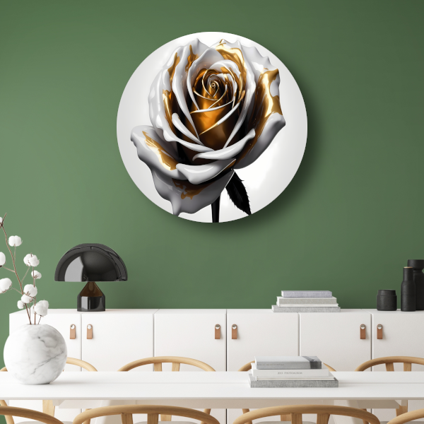 Gouden Roos Elegantie in Monochroom aluminium muurcirkel