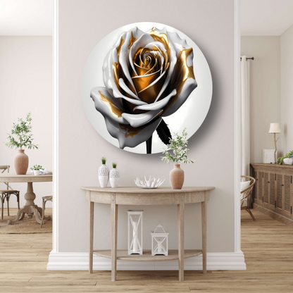 Gouden Roos Elegantie in Monochroom aluminium muurcirkel