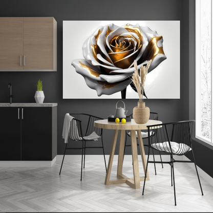 Gouden Roos Elegantie in Monochroom canvas met baklijst