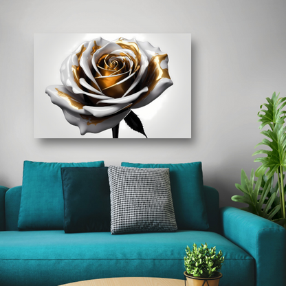 Gouden Roos Elegantie in Monochroom canvas met baklijst