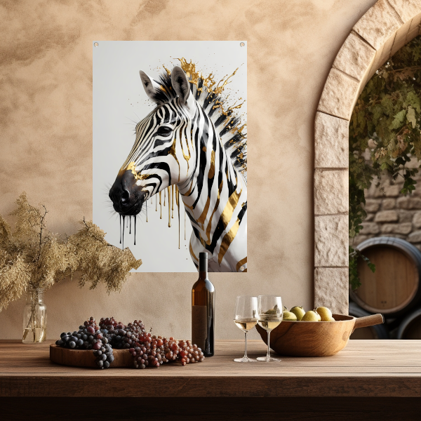 Zebra in Gouden Glans en Elegantie tuinposter