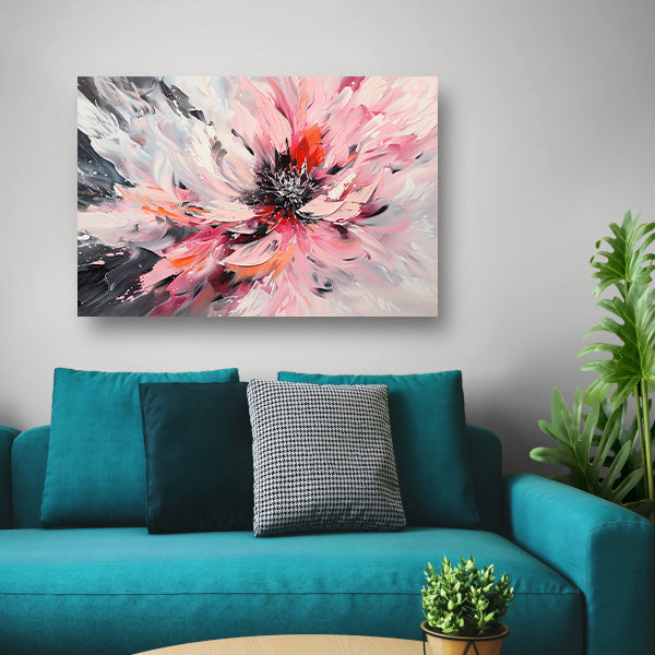 Abstract schilderij van chrysant in dynamische kleuren canvas