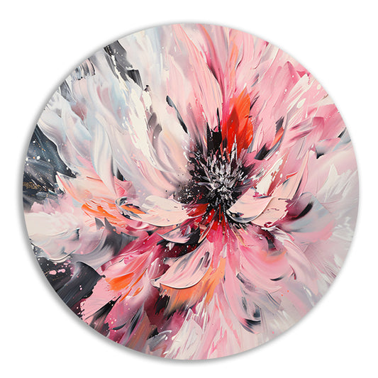 Abstract schilderij van chrysant in dynamische kleuren aluminium muurcirkel