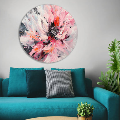 Abstract schilderij van chrysant in dynamische kleuren forex muurcirkel