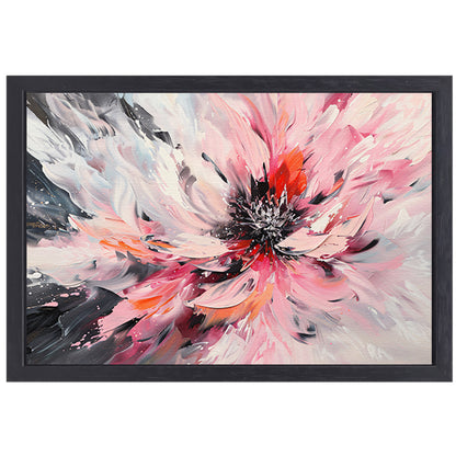 Abstract schilderij van chrysant in dynamische kleuren canvas met baklijst