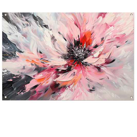 Abstract schilderij van chrysant in dynamische kleuren tuinposter