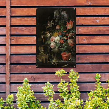 Bloemstilleven met kat en muizenval - Abraham Mignon tuinposter